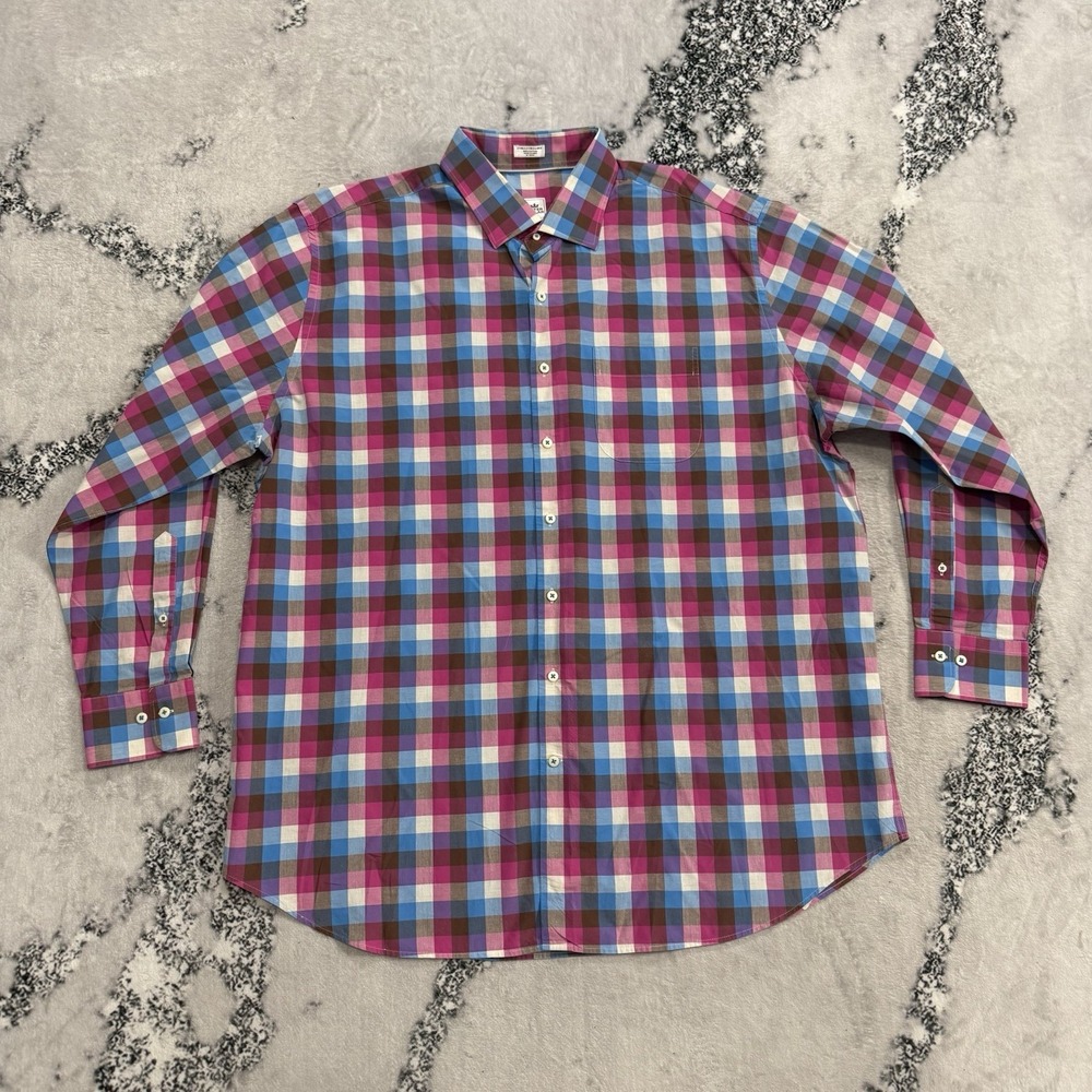Peter Millar Plaid Button Up Shirt Mens Size XXL Multi 100% Cotton Classic Fit
